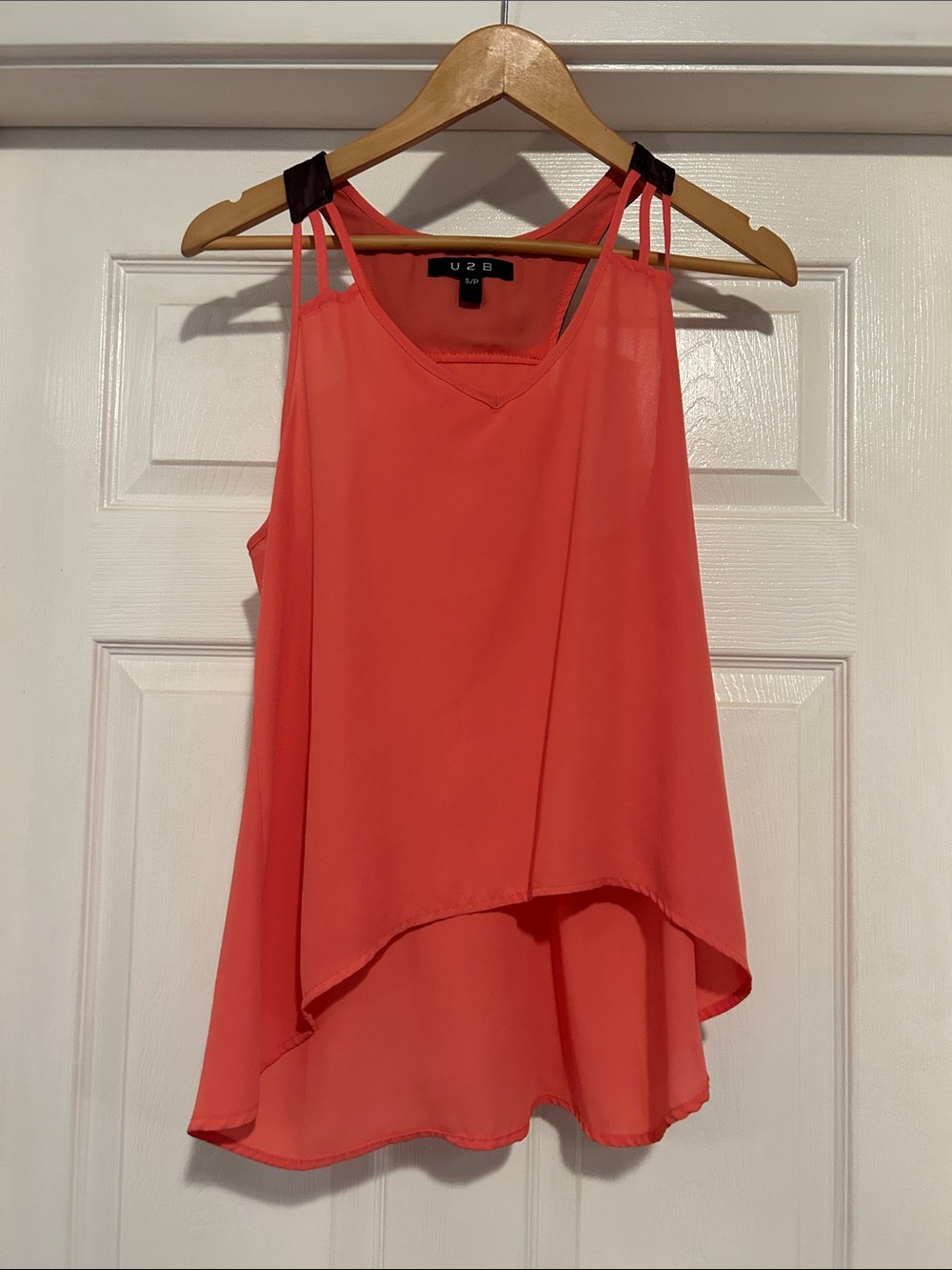 U2B Coral High-Low Strappy V-Neck Camisole